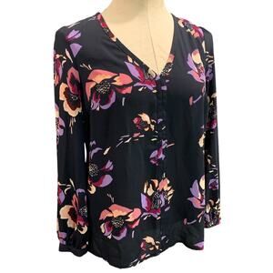 Size 2 J.Crew Womens Sheer Popover Blouse Shirt Navy Blue Floral